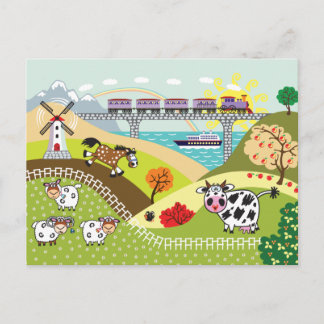 children illustration postcard