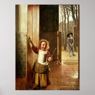 Children in a Doorway with 'Colf' Sticks Poster