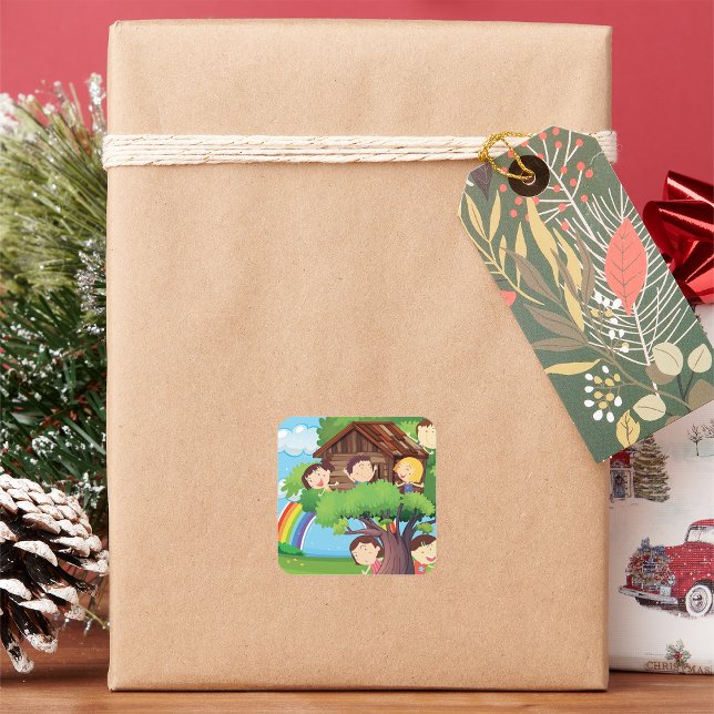 Children In A Treehouse Square Sticker (Creator Uploaded)