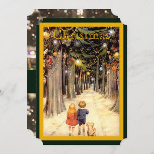 Children in Christmas Lane Flat Photocard Invitation