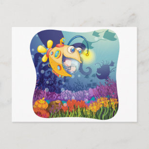 Children in submarine under the water postcard