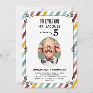 Children Kids Moustache Birthday Party Photo Invit Invitation