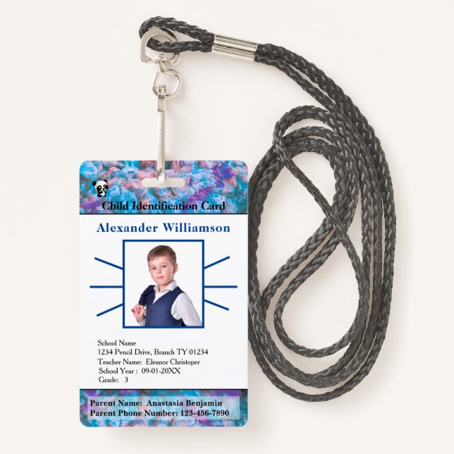 Children Kids Photo ID Identification Card Custom  ID Badge (Front with Lanyard)
