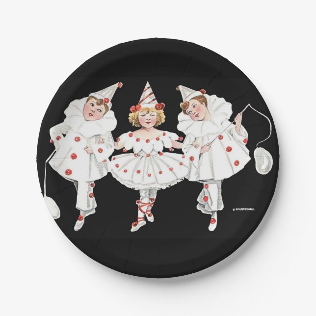 Children Kids Pierrot Clown Birthday Plates (Front)
