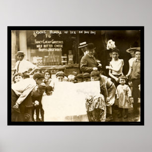 Children Licking Ice Blocks in New York City 1912 Poster