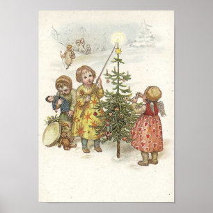 Children Lighting Candle on Tree Poster
