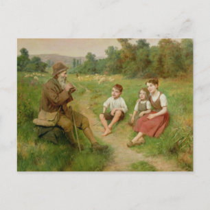 Children Listen to a Shepherd Playing a Flute Postcard