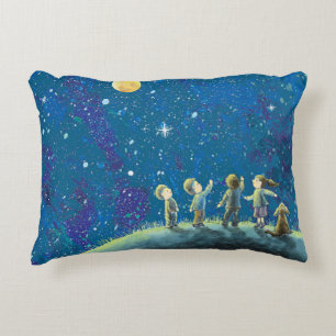 Children Looking At Night Sky Illustration Decorative Cushion