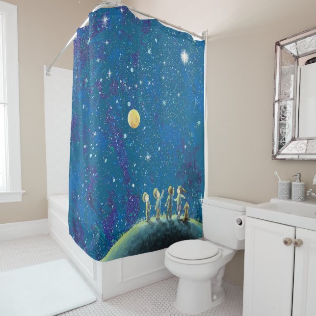 Children Looking At Night Sky   Shower Curtain (In Situ)