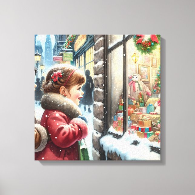 Children Looking into a Christmas Window Holiday Canvas Print (Front)