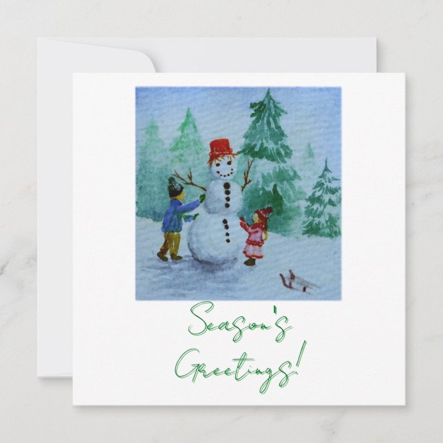 Children Making A Snowman Christmas Card (Front)