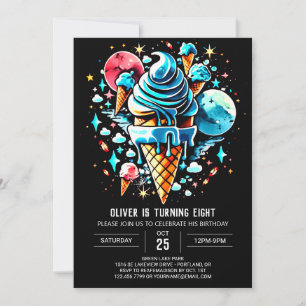 Children Modern Watercolor Boy Ice Cream Birthday Invitation