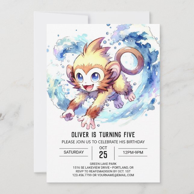 Children Monkey Birthday Invitation (Front)
