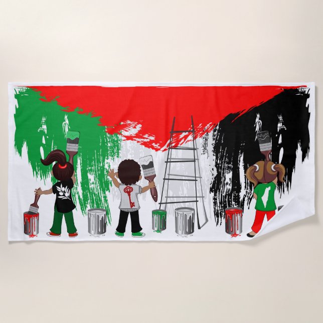 Children of Gaza Painting Palestine Flag  Beach Towel (Front)