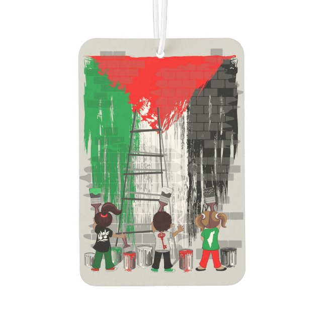 Children of Gaza Painting Palestine Flag  Car Air Freshener (Back)