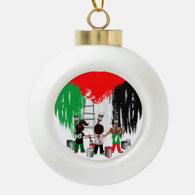 Children of Gaza Painting Palestine Flag  Ceramic Ball Christmas Ornament (Front)
