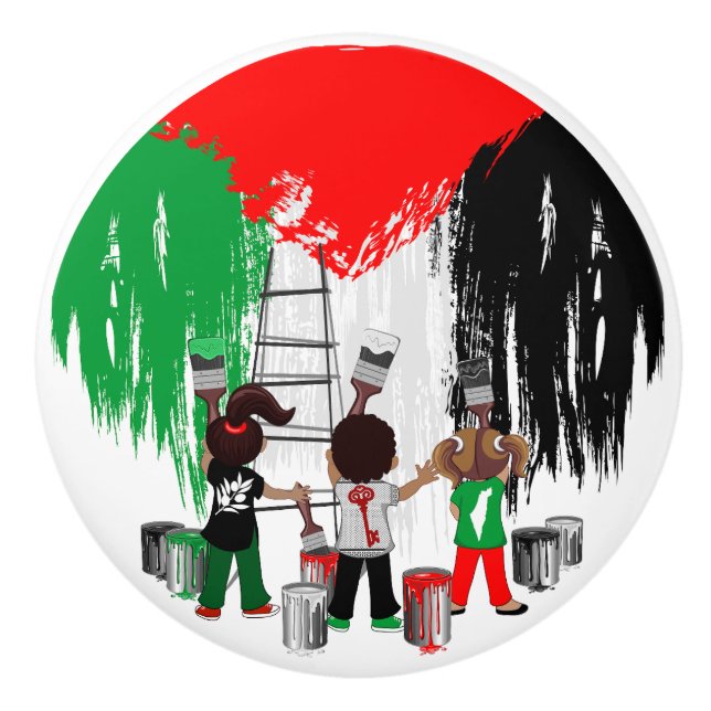 Children of Gaza Painting Palestine Flag  Ceramic Knob (Front)