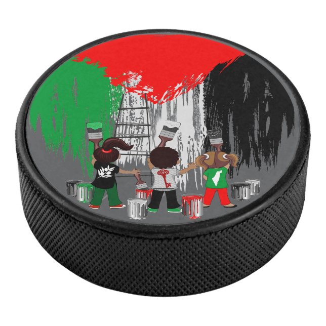 Children of Gaza Painting Palestine Flag  Hockey Puck (3/4)