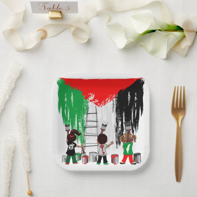 Children of Gaza Painting Palestine Flag  Paper Plate (Wedding)