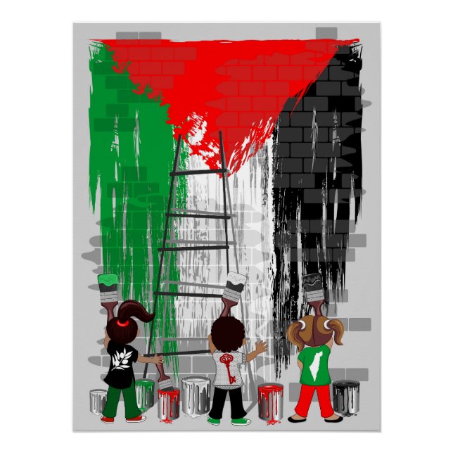 Children of Gaza Painting Palestine Flag  Poster (Front)