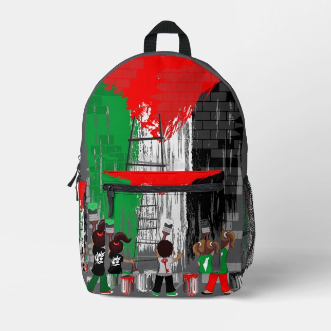 Children of Gaza Painting Palestine Flag  Printed Backpack (Front)