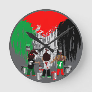 Children of Gaza Painting Palestine Flag Round Clock