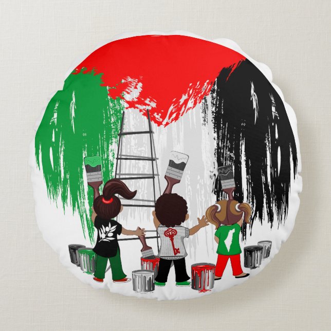 Children of Gaza Painting Palestine Flag  Round Cushion (Front)