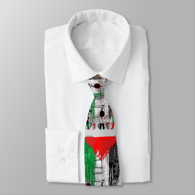 Children of Gaza Painting Palestine Flag  Tie (Tied)