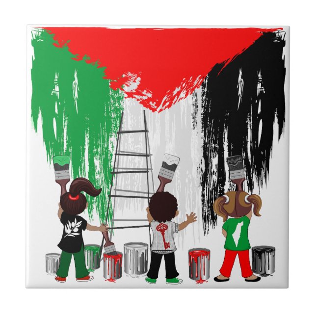 Children of Gaza Painting Palestine Flag  Tile (Front)