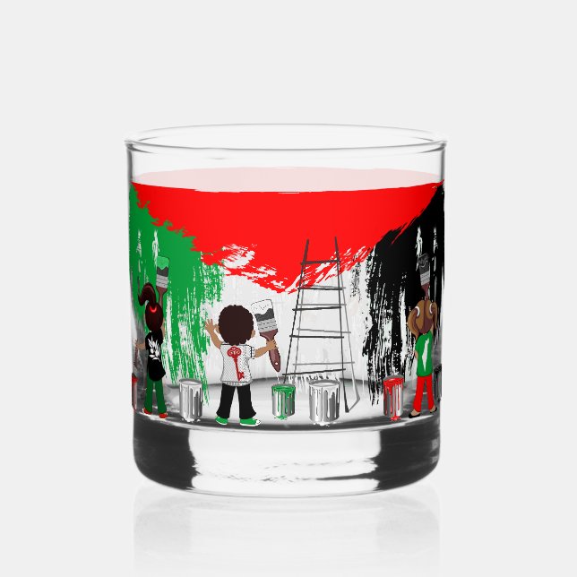 Children of Gaza Painting Palestine Flag  Whiskey Glass (Front)