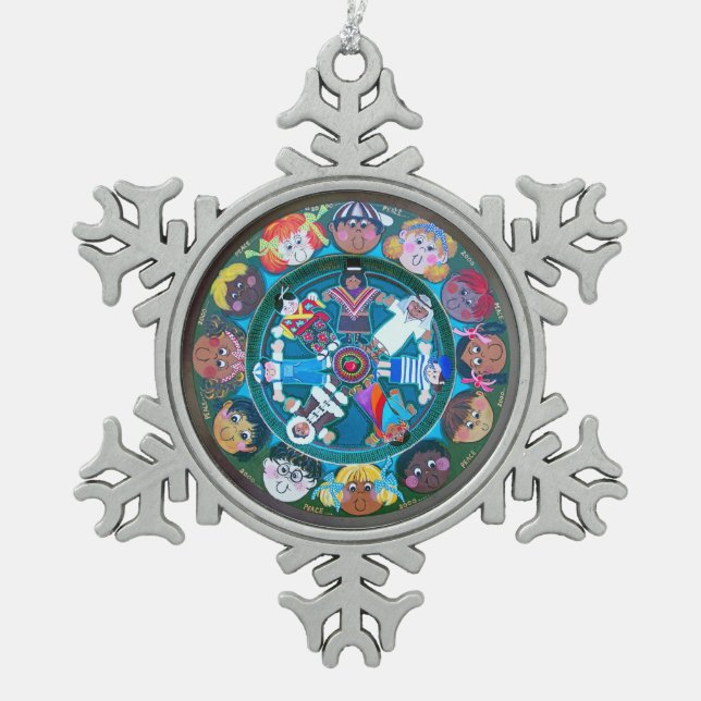 Children of the World Snowflake Pewter Christmas Ornament (Front)