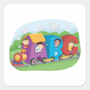 Children On An Alphabet Train Square Sticker