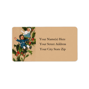 Children on Holly Vintage Address Label