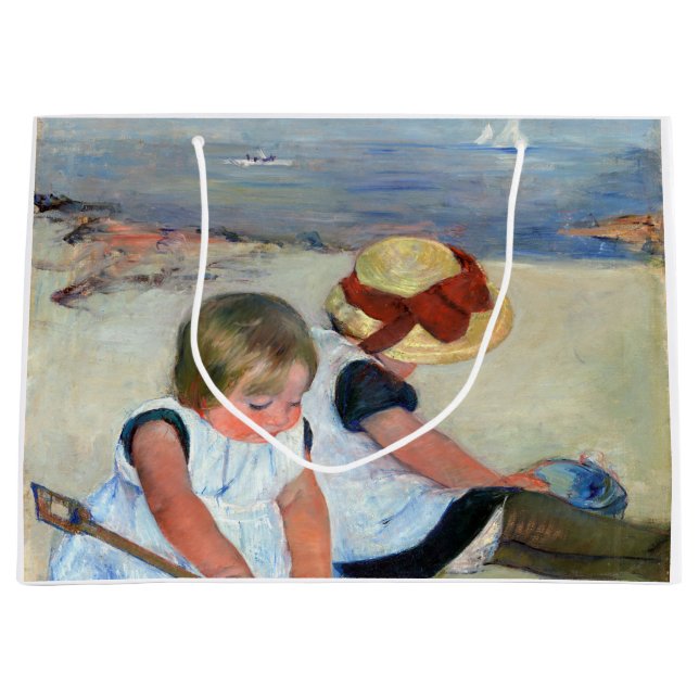 Children on the Beach, Cassatt Large Gift Bag (Front)