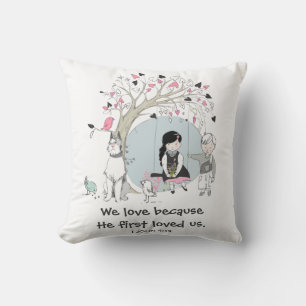 Children on Tree Swing 1 John 4:19 Cushion