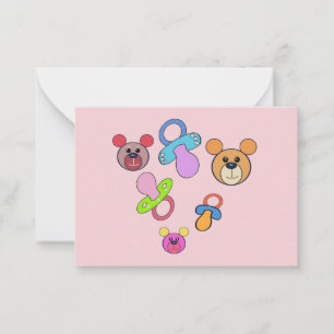 Children, pacifier, pacifier and teddy bear baby. card