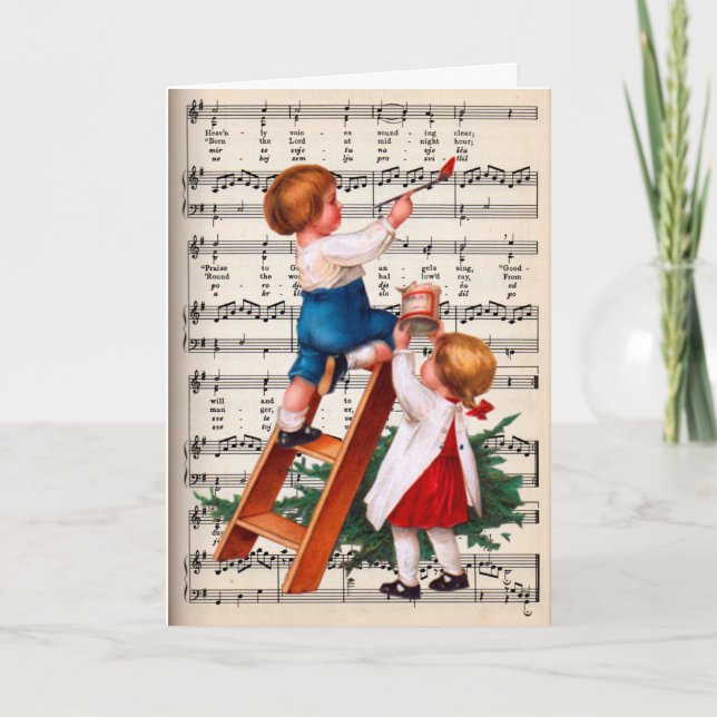 Children Painting Caroling Music Holiday Card (Front)