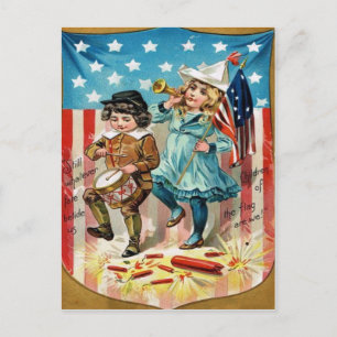 Children Parade American Flag Vintage 4th of July Postcard