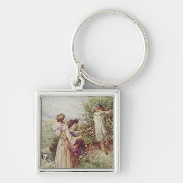 Children picking blackberries, 19th century key ring (Front)