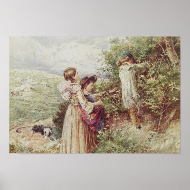 Children picking blackberries, 19th century poster (Front)