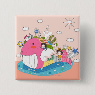 Children playing by fish in pond 15 cm square badge