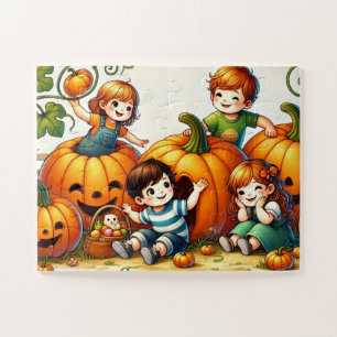Children Playing in a Pumpkin Patch Jigsaw Puzzle