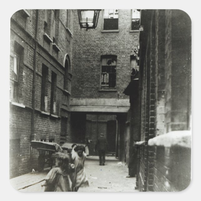 Children playing in a slum, 1899 square sticker (Front)