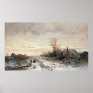 Children playing in a winter landscape poster