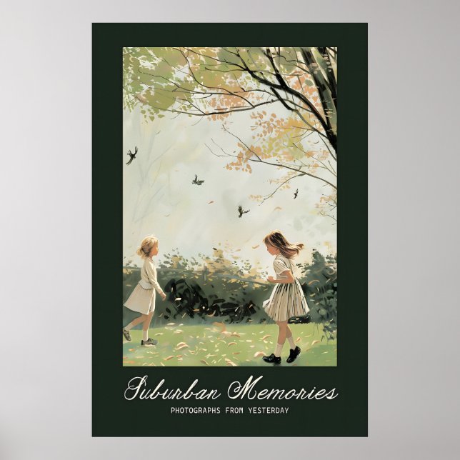 Children Playing in Autumn Leaves Art Poster (Front)