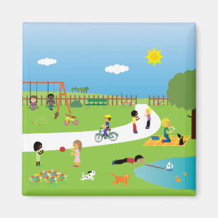 Children playing in park magnet