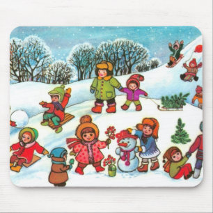 Children playing in the snow mouse mat