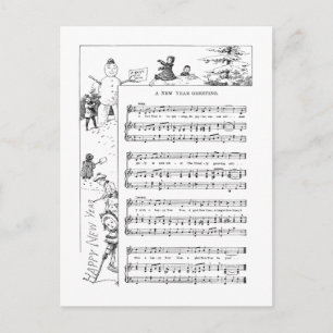 Children Playing in the Snow New Year Song Holiday Postcard