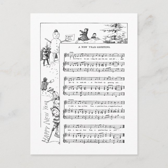 Children Playing in the Snow New Year Song Holiday Postcard (Front)