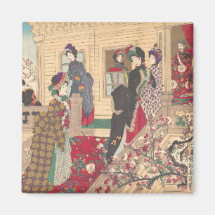 Children Playing in the Snow under Plum Trees Magnet